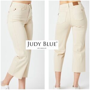 Judy Blue Neutral Cream Cropped High-Rise Jeans
